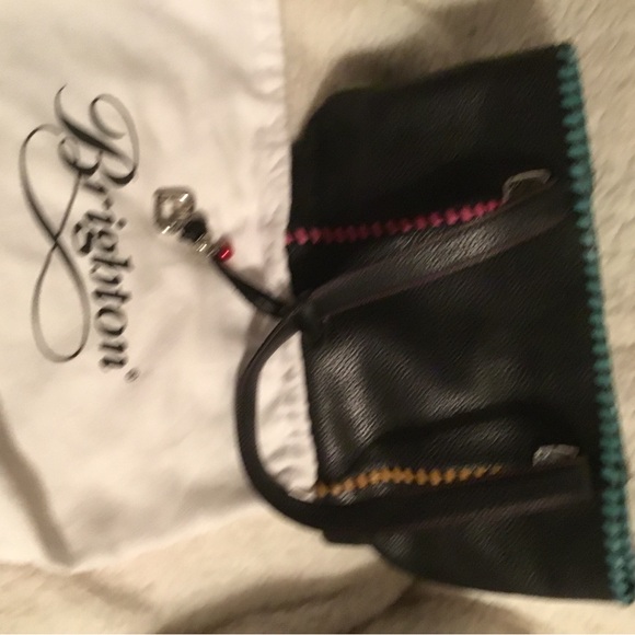 Brighton Black Leather Shoulder Bag with floral lining & 2 bonus charms - Picture 8 of 8